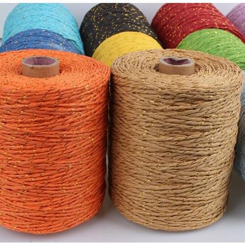 280M Gold Thread Raffia Paper Yarn Luxury Crochet Yarn For DIY Knitting Summer Straw Hat Handbags Cushions Hand Knitting Yarn