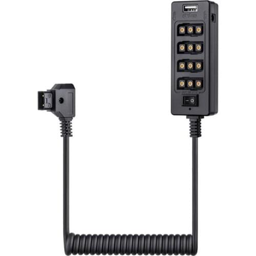 D-Tap Male to 4-Port D-Tap Female Splitter Cable for V-Mount, with Button/USB Port/8V 12V DC Port for Photography Power