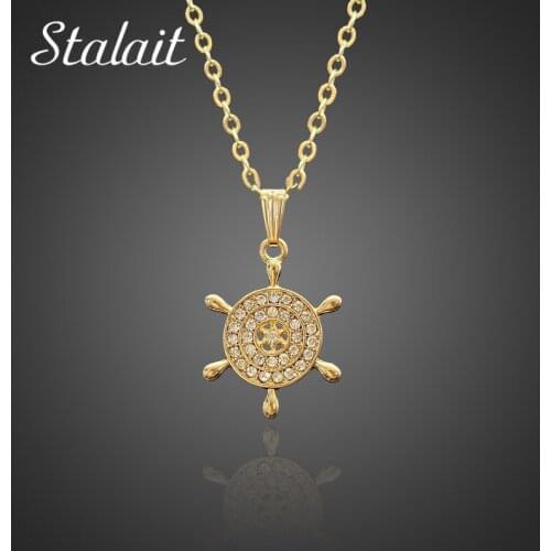Luxury Designer Gold Color Full Rhinestones Compass Pendant Necklace For Women Jewelry Gift