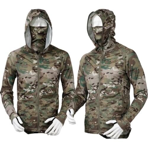Tactical Mens Long Sleeves Hiking Hunting Clothes Jacket Multicam Coat Tops With Bandana Quick Dry Combat Breathable Shirt