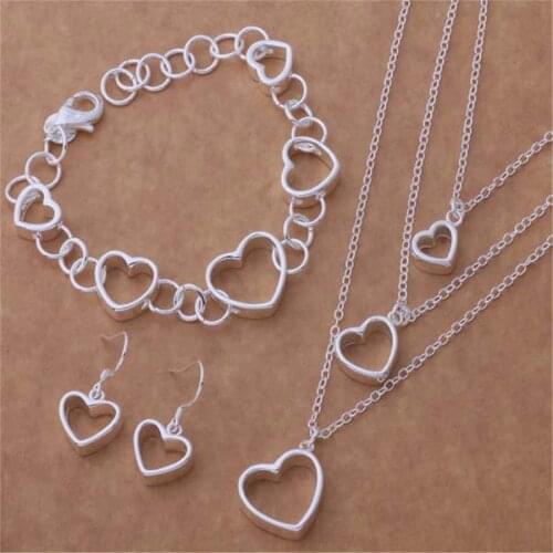 High quality silver color jewelry For lady Women classic necklace earring bracelet Jewelry Set Wedding gift S149