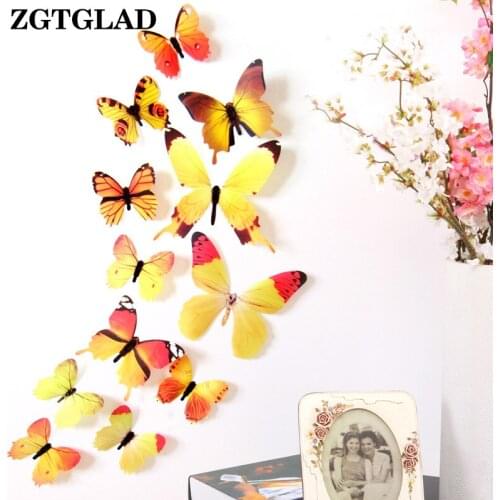 ZGTGLAD Beautiful Wall Stickers 12pcs Decal Wall Stickers Home Decorations 3D Butterfly Rainbow PVC Wallpaper for living room