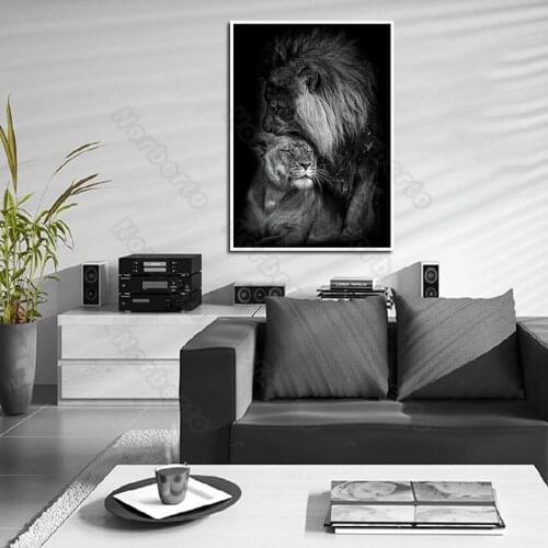 Animals Canvas Painting Poster Print Old Black and White Pictures Tiger Hugging The Little Baby for Home Rooms Wall Decoration