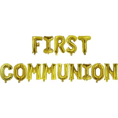 1set First Holy Communion gold balloons Bunting Banner religious 1st confirmation christening wall decoration photo props ballon