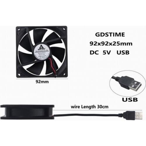 1 Piece Gdstime 92mm x 25mm 9225 USB Connector DC 5V 9cm Brushless Motor Cooler Computer Case Cooling Fan 92*92*25mm 90mm