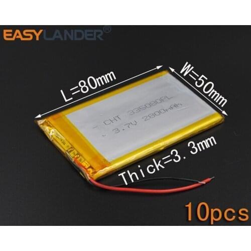 10Pcs 3.7V 2800mAh Polymer Li-ion Battery For Bluetooth Notebook Tablet PC iPAQ E-Book Power Bank Portable DVD Consumer 335080