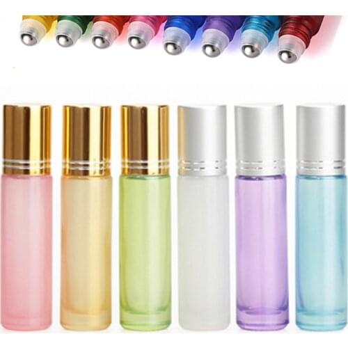 100pcs 10ml Thick Portable Pearl Colorful Glass Roller Essential Oil Perfume Bottles Travel Refillable Rollerball Vial