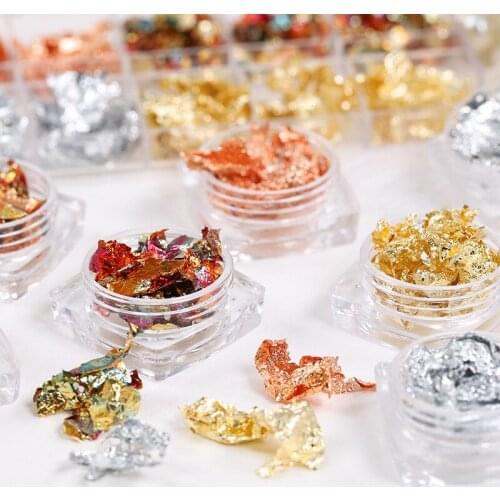 1Jar or 1Set Retro Matte Rose Gold Silver Multi-colored Leaf Flakes Confetti Foil Paper Nail Art Decoration DIY Party Supplies