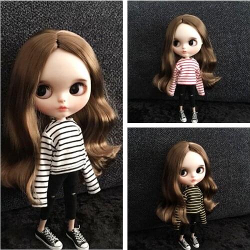2pcs/set new Blyth Dolls Clothes Stripe Long-sleeve T-shirt+Pant for 1/6 Doll Accessories (fit Blyth, Barbies, Azone,1/6 doll)