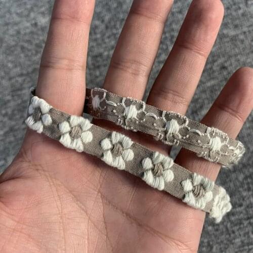 3 YARD 15MM Korean Gray With White Flowers Embroidered Ribbon National Lace