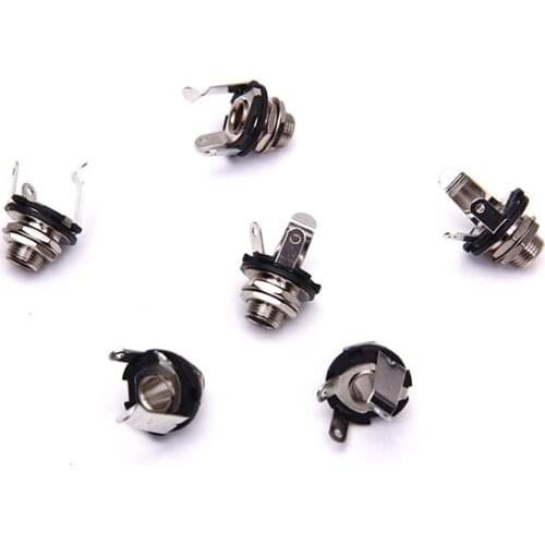 6pcs Silver/Blk Input Output Jack Socket Connector 1/4"jack For Electric Guitar
