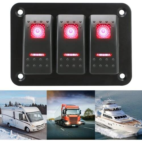 LEEPEE DC 12V/24V Overload Protection ON/OFF Lights Car Truck Ship Circuit Breaker With Icon Sticker 3 Gang Rocker Switch Panel