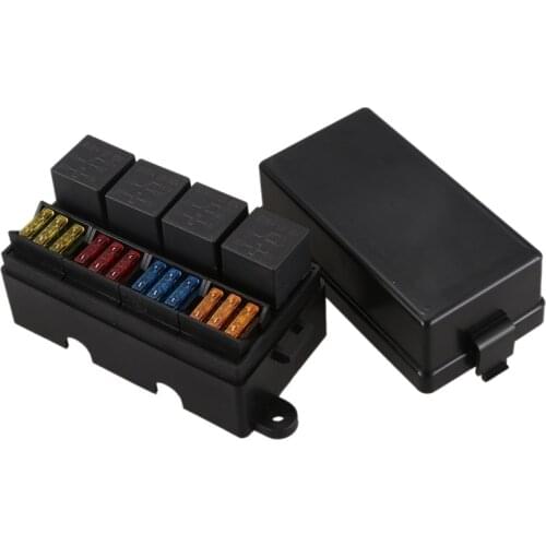 12 Way Blade Fuse Holder Box with Spade Terminals and Fuse 4PCS 4Pin 12V 80A Relays for Car Truck Trailer and Boat