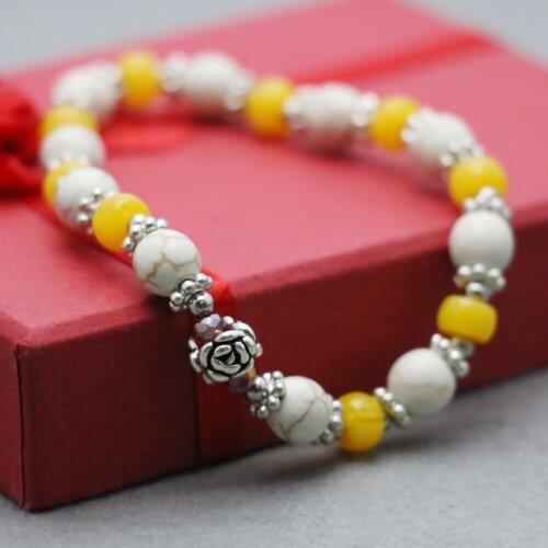 Ethnic Fashion Stone Beads Yellow Bracelet Hand Chain For Women Girls Ladies Silvercolor Hand Made Accessories Natural Stone