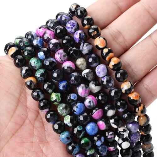 8mm Natural Stone Beads Faceted Double Color Fire Agates Loose Spacer Bead for Jewelry Making DIY Bracelet Charm Accessories