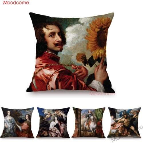 Van Dyck Renaissance Baroque Famous Oil Painting Royal Court Lady Wall Art Sofa Pillow Case Mourning Christ Linen Cushion Cover