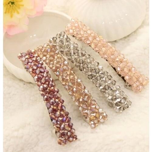 Four-rows Purple Dark Blue Black White Champagne Crystal Fishline Alloy Woven Headwear Hair Accessories for Women & Children