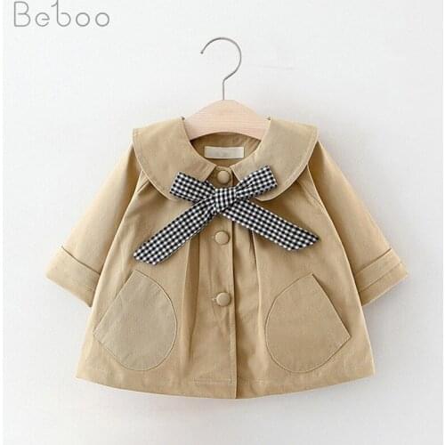 Childrens Clothing Baby Girls Coat Spring New Solid Color Plaid Bow Tie Short Jacket For Girl Fashion Kids Long Sleeve Outfit
