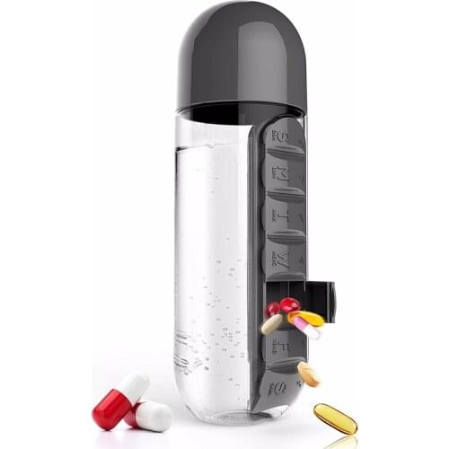 HELLOYOUNG 600ML Plastic BPA Free Water Bottle Daily Pill Box Organizer Drinking Bottles