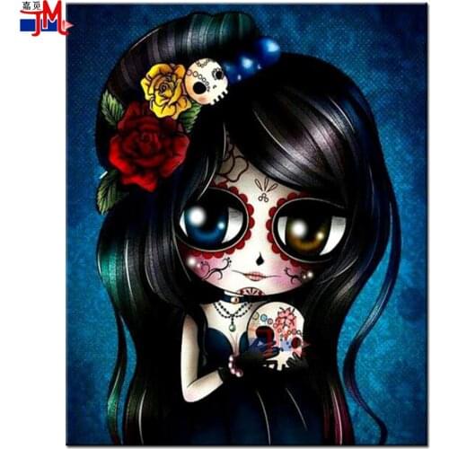Cartoon Big Eyes Fairy 5D DIY Diamond Painting Mosaic Decor Full Square/Round Drill"Skull Girl"Embroidery Cross Stitch Gift Home