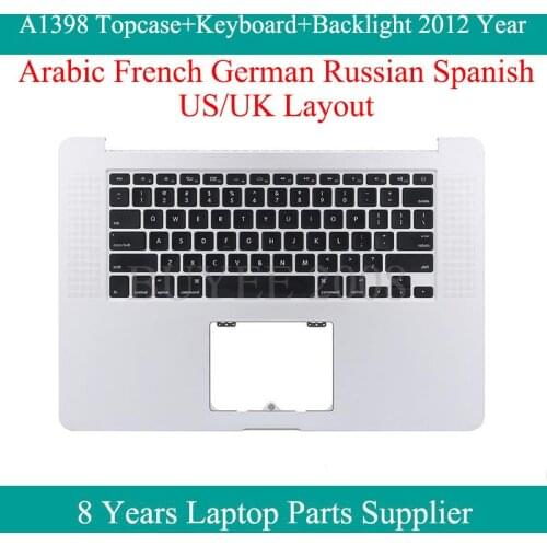 Laptop Keyboard For Macbook Pro FR GE RU SP AR US UK Topcase A1398 2012 Keyboard Backlight Top Case Cover Azerty German Russian