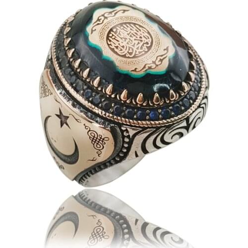 Original Hot Selling Rings Antique Silver Men Ring Vintage Jewelry Moon Star Islamic Turkish Ottoman Statement Boho Muslim Ring