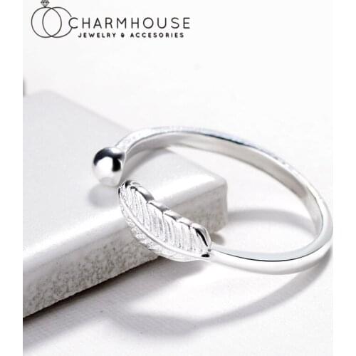 Pure Silver Finger Rings For Women Bead & Leaf Ring Adjustable Anillos Bague Femme Vintage Wedding Bridal Jewelry Best Gifts