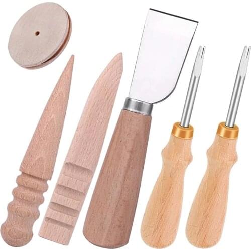 KAOBUY 6pcs Leather Knife + 2 Sizes Leather Edge Beveler + 3 PCS Wood Leathercraft Edge Slicker Burnisher, For DIY Leather Craft