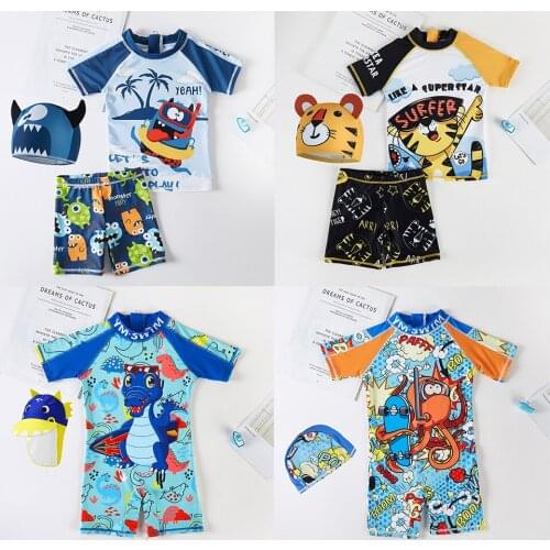 Boys Swimwear UPF50 Cartoon Bathing Suit Kids Short Sleeve Childrens Rash Guard Surf Wear Beach Sunscreen Swimsuit Boy 1-9 Year