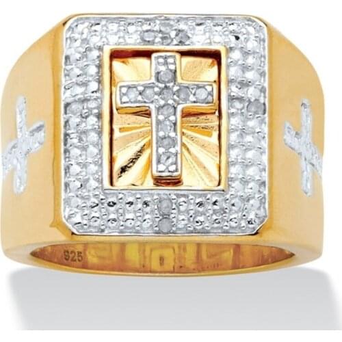 Personality Gold Rhinestone Jesus Cross Rings Motorcycle Party Gold Ring Hip Hop Jewelry for Women Men Fashion Accessories
