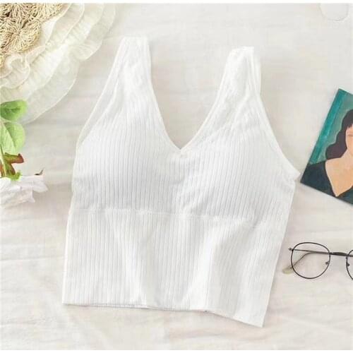 Women Tank Top Underwear Sexy Knitted Cotton Pad Wireless Beauty Tank Top Women Backless Sleeveless Underwear