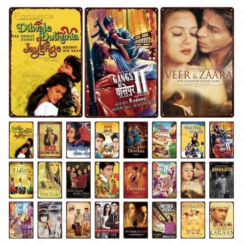 Bollywood Metal Poster Plaque Vintage Metal Famou Movie Stat Tin Sign Wall Art for Living Room Man Cave Fans Iron Painting