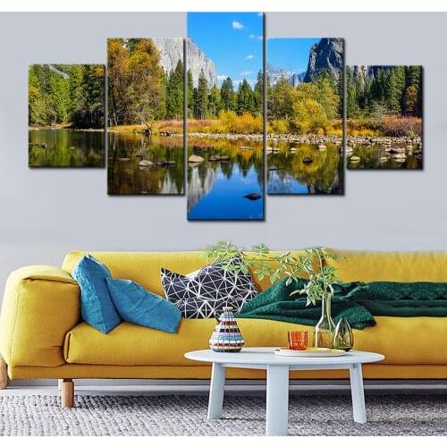 Modular Canvas Paintings For Living Room Natural Scenery Posters Landscape Wall Art Prints Lake Forest Mountains Pictures Framed