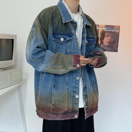 2020 New Mens Tie-dyed Color Denim Jacket Fashion Trend High-quality Letter Printing Outerwear Blue Color Cowboy Coats M-2XL