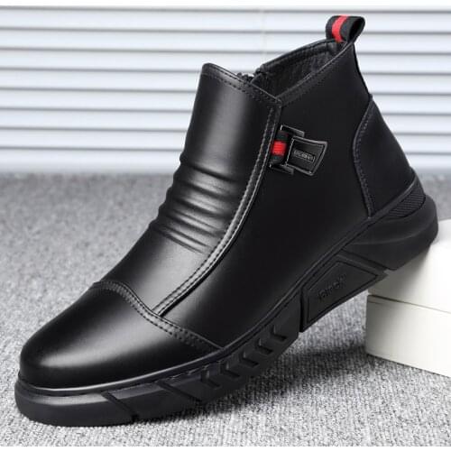 Mens Leather High-Top Shoes High Quality Plus Fleece Martin Boot British Trend Winter Non-Slip Keep Warm Snow Cotton Boots