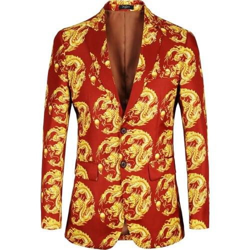 2020 Dragon Men Blazer New Arrival Slim Fit Casual 2 Button Printed Men Floral design Blazers male suits coat Oversized Jackets