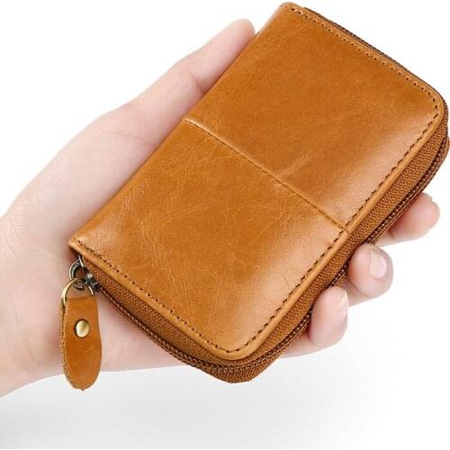 Genuine leather Men card holder European style RFID Card wallet Real cowhide Cardholder zipper card case for id/bank credit card