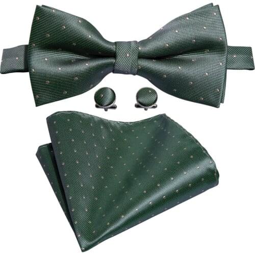 Barry.Wang New Fashion Mens Bowtie 100% Silk Green Polka Dot Butterfly Jacquard Woven Bow Ties For Men Wedding Party LH-823