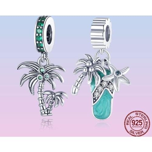 Summer Palm Tree Pendant 925 Sterling Silver Coconut Tree Dangle Charm Beads fit Original Pandora Bracelet Necklace Jewelry Gift