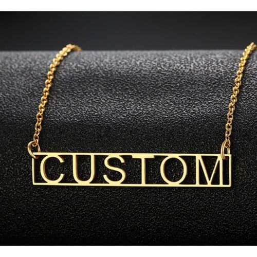 Hollow Bar Necklace Custom Roman Numeral Date Greek Letters Necklace stainless steel gold necklace handmade jewelry Couple Gift