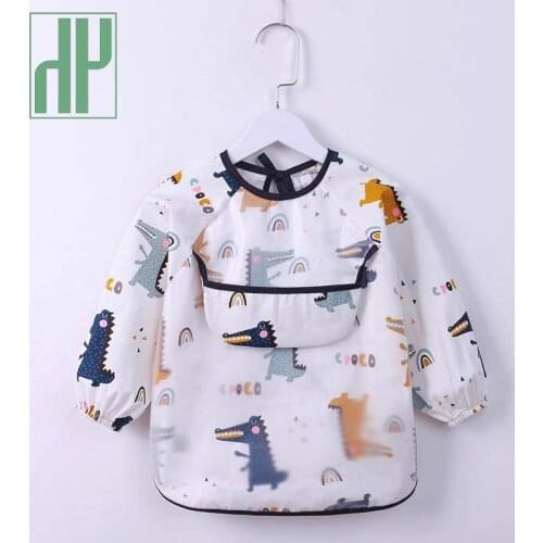 HH Waterproof Bib Baby Long Sleeve Cartoon Boy Girl Saliva Towel Lunch Feeding Childrens Meal Pocket Baby Feeding Bib For 0-4Y