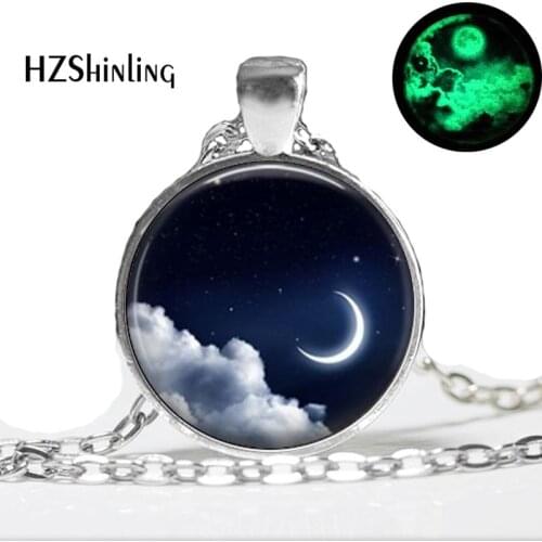 Glow in the dark jewelry moon necklace galaxy glass moon photo necklace Glowing Pendant Necklaces