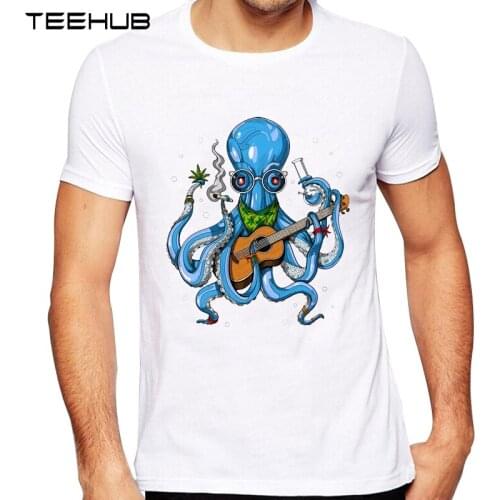TEEHUB Mens New Fashion Octopus Hippie Smoking Weed Design Short Sleeve T-Shirt Cool Printed Tops Hipster Tee Shirts