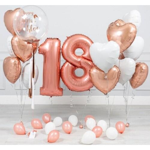 Audlts Birthday Party Balloon Decorations 18th Rose Gold Number Balloon Kit Heart Balloon Bouquet Anniversary Golobs