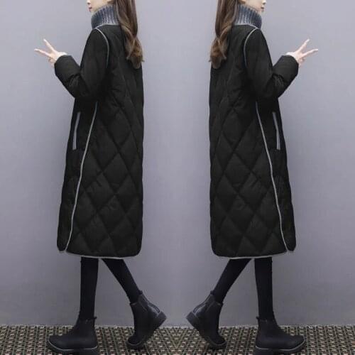 Women Jacket 2021 Autumn Winter New Down Padded Jacket Female Mid-length Cotton-Padd Jacket Over The Knee Padded Pure Color Coat
