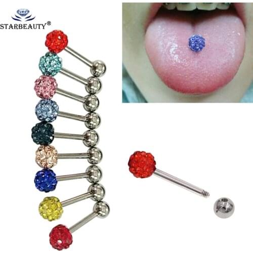 1Pc Full Cystal Ball Barbell Tongue Piercing Tongue Ring 1.6x16/18mm Piercing langue Ear Pircing Jewelry