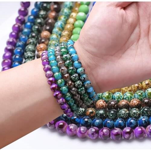 100Pcs/Lot Natural Stone 8mm Glass Pattern Beads Round Shape For DIY Making Charm Necklace Earing Bracelets Jewelry Accessories