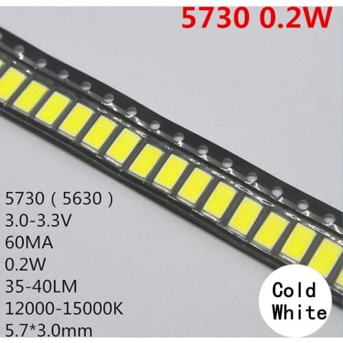 200 pcs SMD 5730 Diode White SMD5730 0.5W LED 5630 3000K 4000K 6000k 9500k Super Bright Chip 150mA PCB SMT Emitting Diode