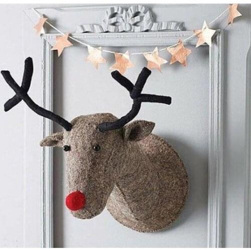 Deer 3D Animal Head Hook Wall Haning Decoration Cushion Home Room Pro Kid Plush Stuffed Doll Baby Toy Christmas Birthday Gift