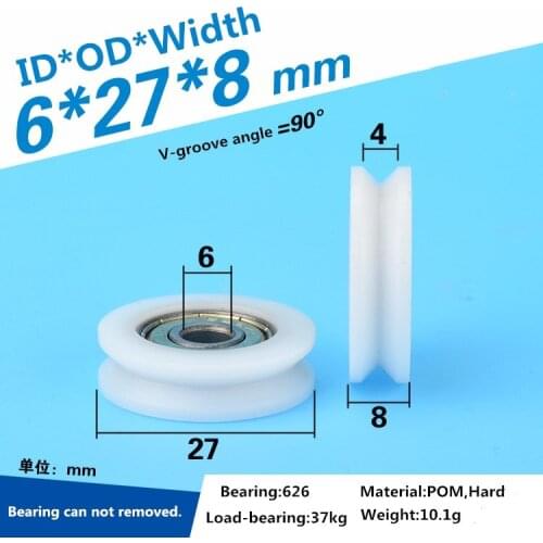 5pcs 6x27x8mm V-shaped 625 bearing delrin wheel pulley 90 degree V track guide groove roller wheel POM bearing wheel